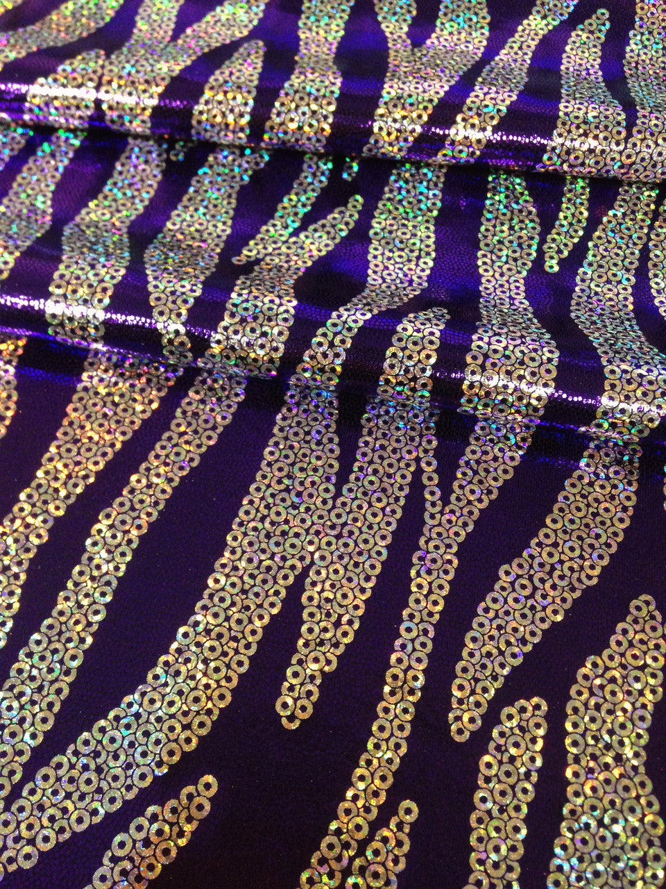 Chain Zebra Holographic Foil Polyester Spandex Fabric - Black/Silver, Fuchsia/Silver, Purple/Silver, Turquoise/Silver, Holographic Foil, 58"-60" Width