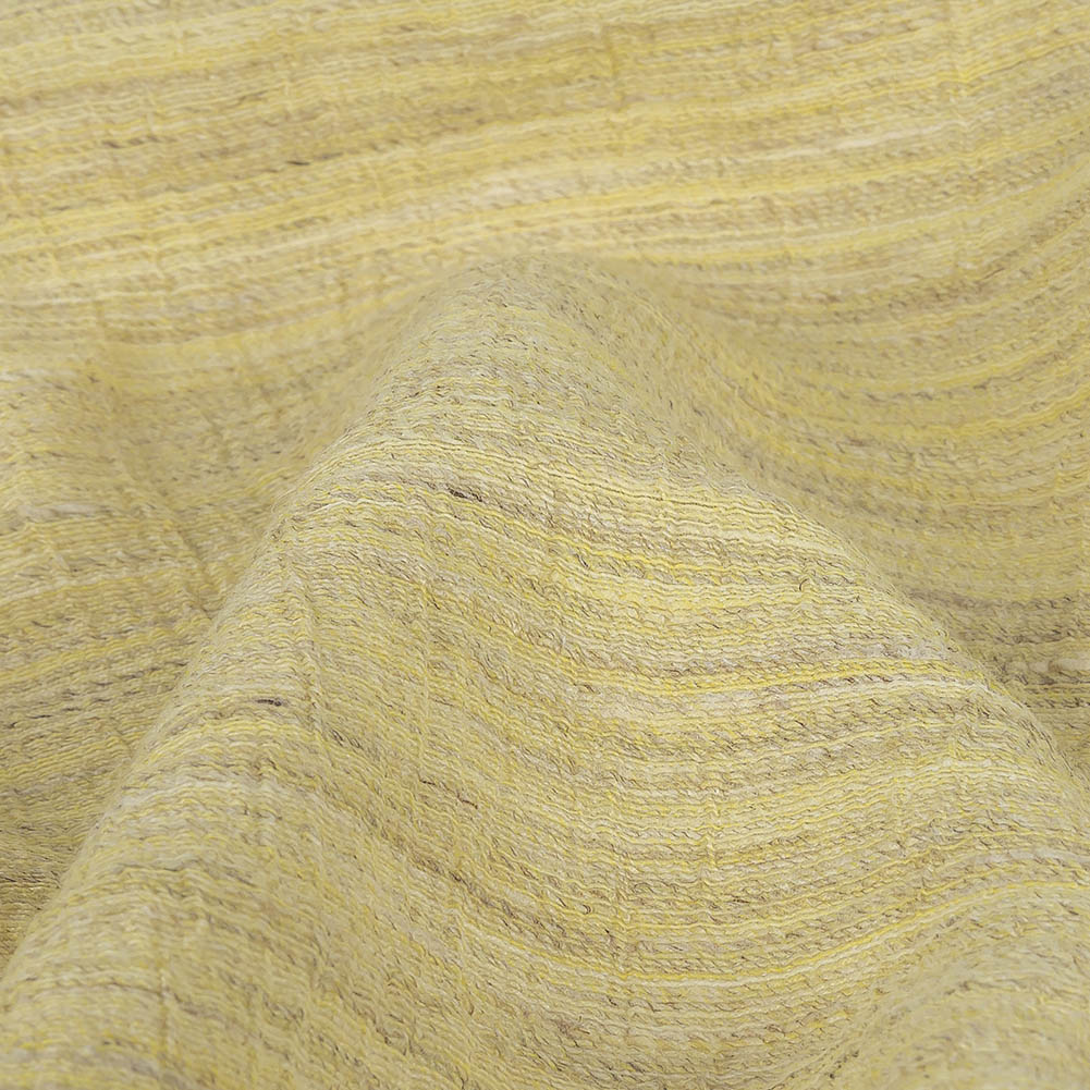 Pale Lemon, Ivory and Beige Striated Crinkled Linen and Polyester Double Cloth