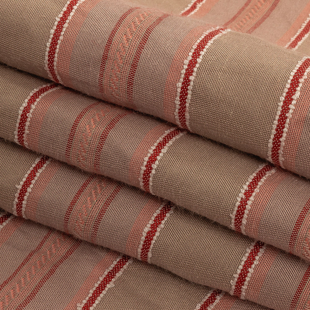 Crockery, Red and Coral Linen Woven with Raised Jacquard Stripes