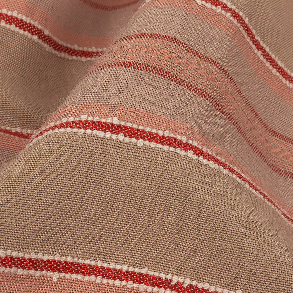 Crockery, Red and Coral Linen Woven with Raised Jacquard Stripes