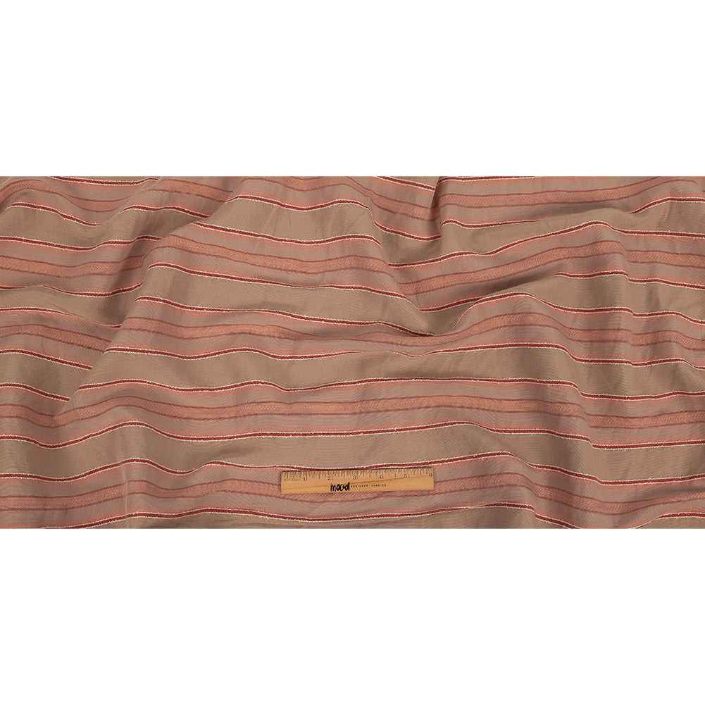 Crockery, Red and Coral Linen Woven with Raised Jacquard Stripes