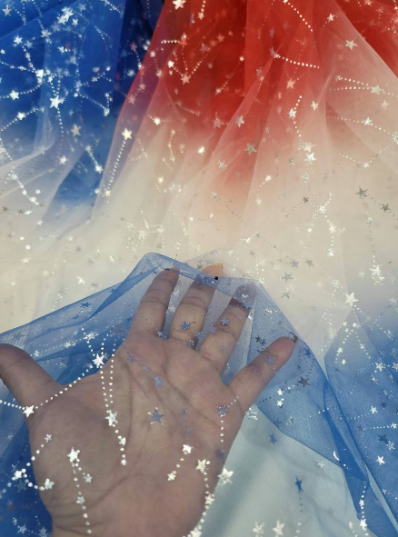 Stretch Tulle American Flag Silver Stars
