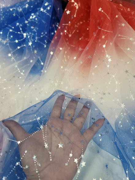 Stretch Tulle American Flag Silver Stars