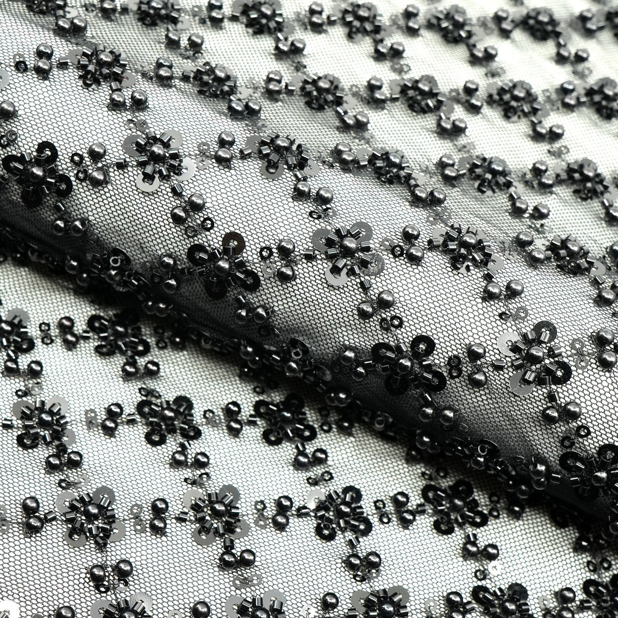 Beaded Sequin Stretch Mesh Fabric Blossom