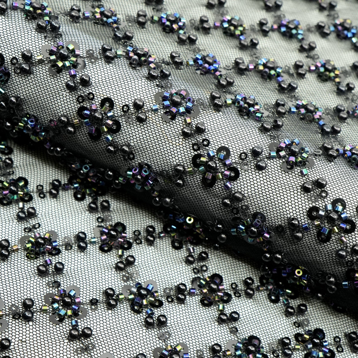 Beaded Sequin Stretch Mesh Fabric Blossom