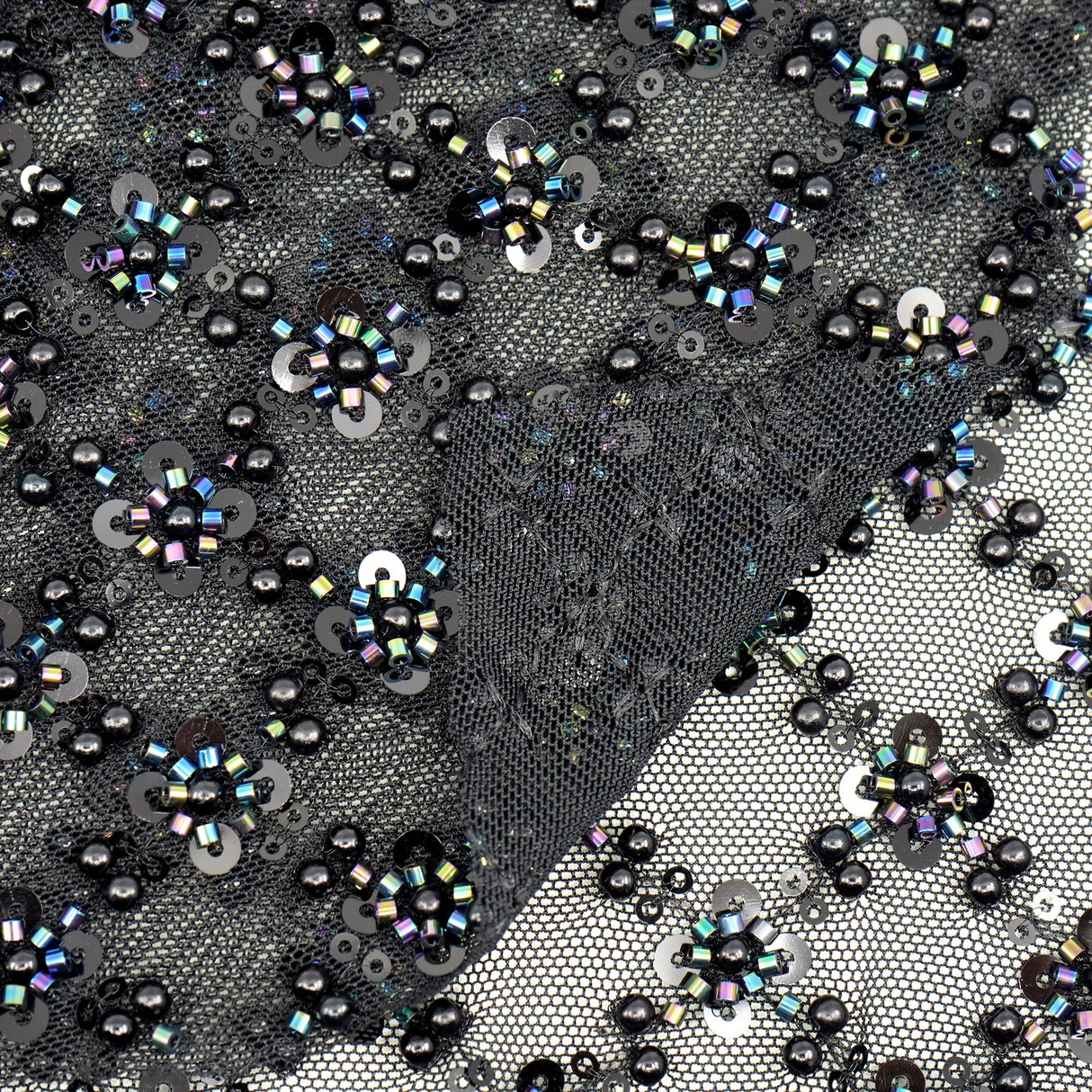 Beaded Sequin Stretch Mesh Fabric Blossom