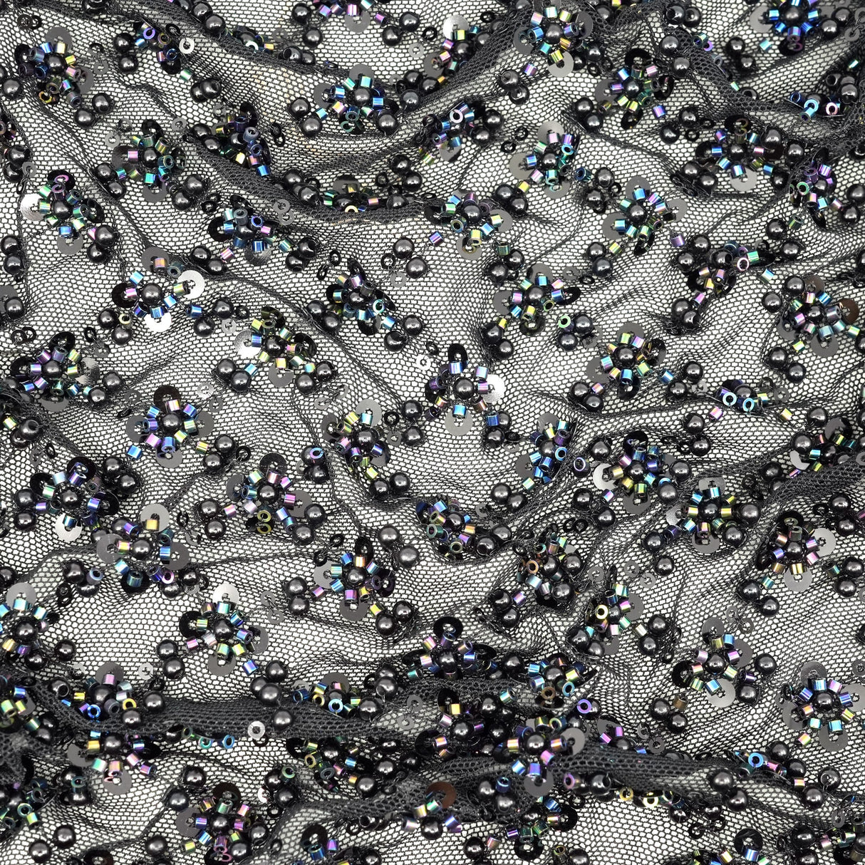 Beaded Sequin Stretch Mesh Fabric Blossom