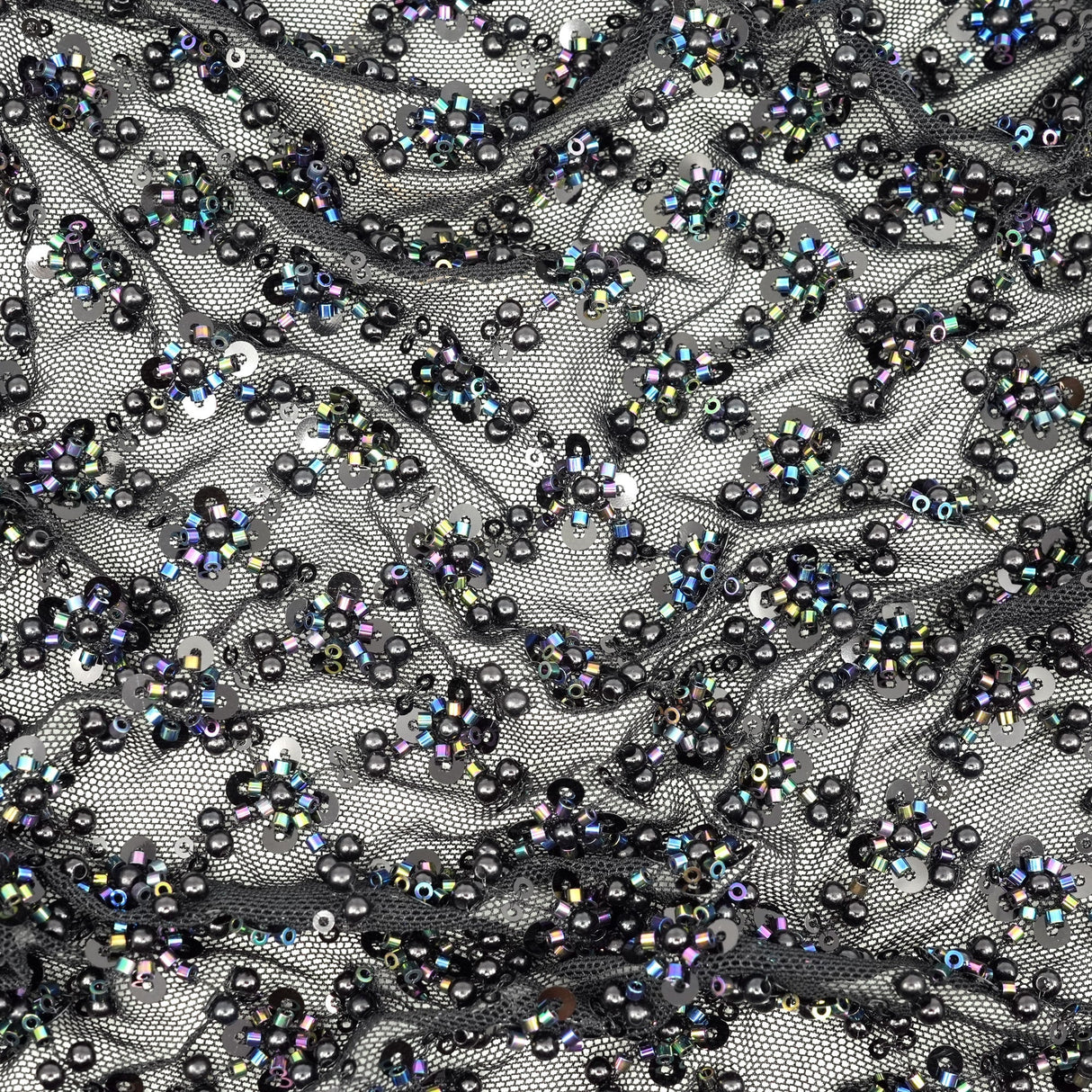 Blossom Beaded With Sequin Stretch Mesh Fabric - Diamond Pattern, 52/53" Width (1 Yard)