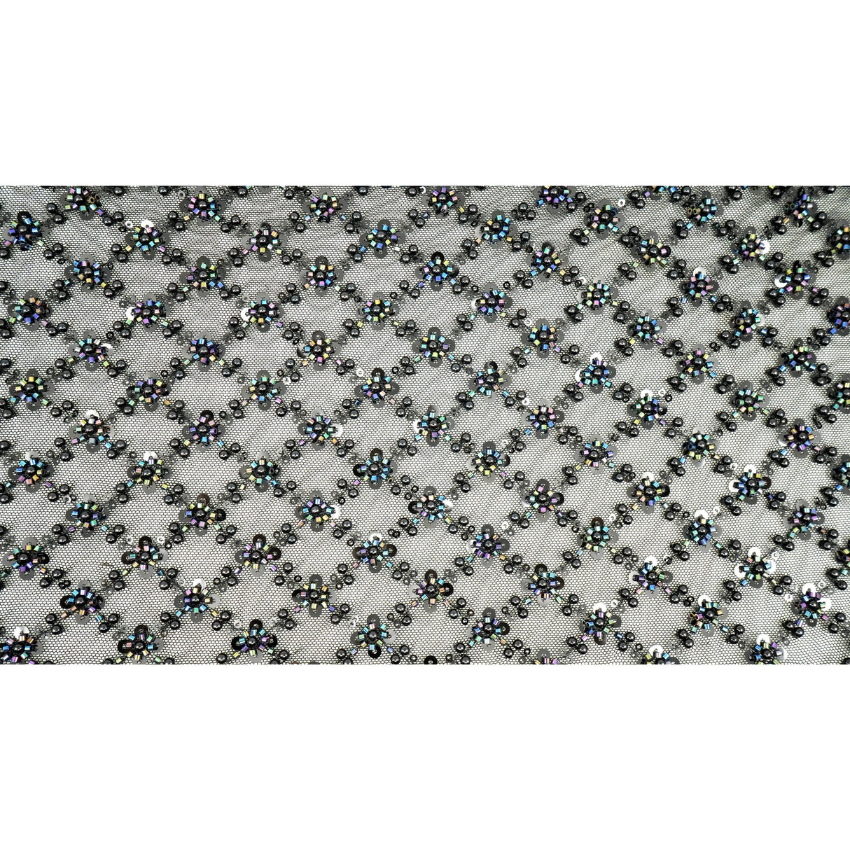 Blossom Beaded With Sequin Stretch Mesh Fabric - Diamond Pattern, 52/53" Width (1 Yard)