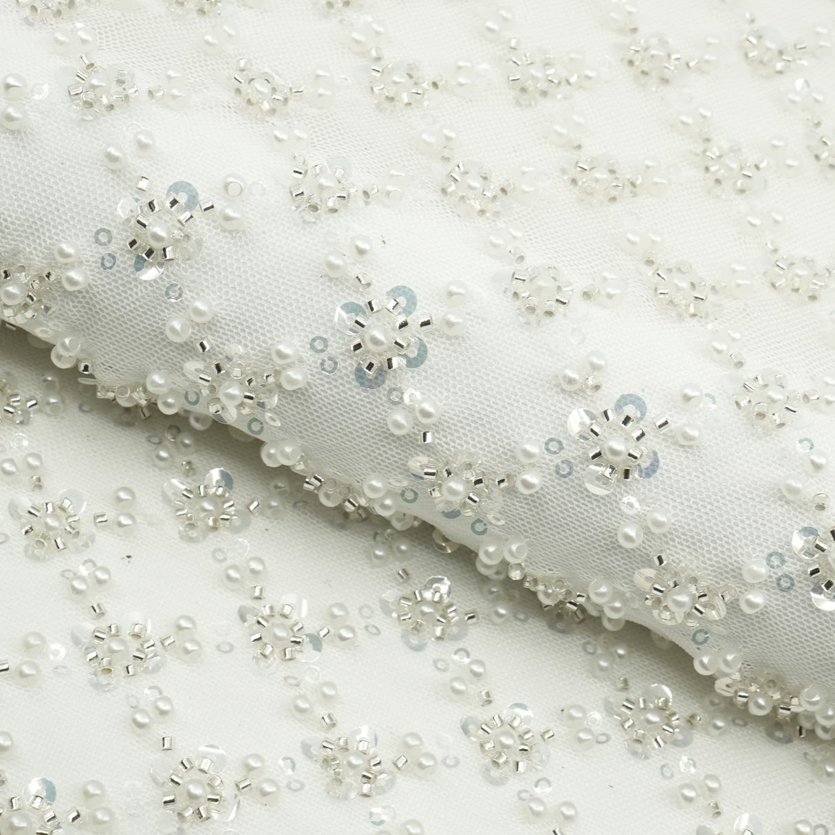 Beaded Sequin Stretch Mesh Fabric Blossom