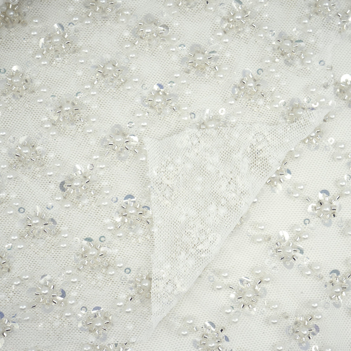 Beaded Sequin Stretch Mesh Fabric Blossom