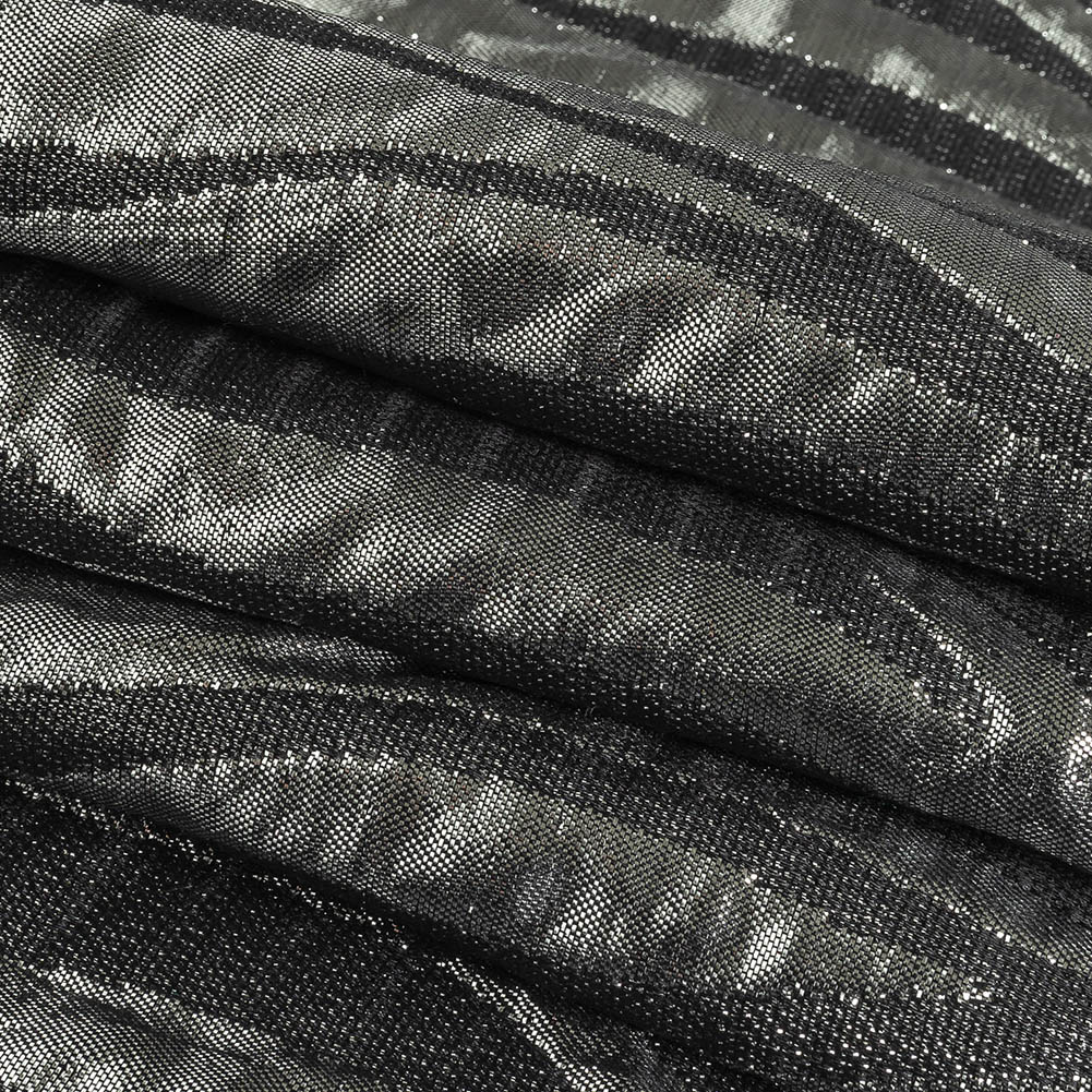 Italian Black and Metallic Silver Zebra Stripes Polyester Brocade