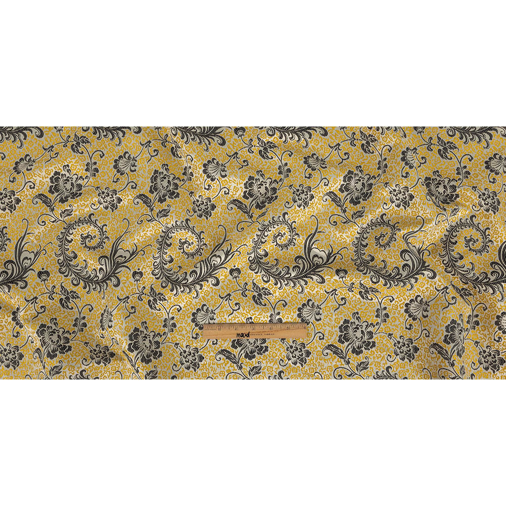 White, Black, and Goldenrod Floral Polyester Jacquard