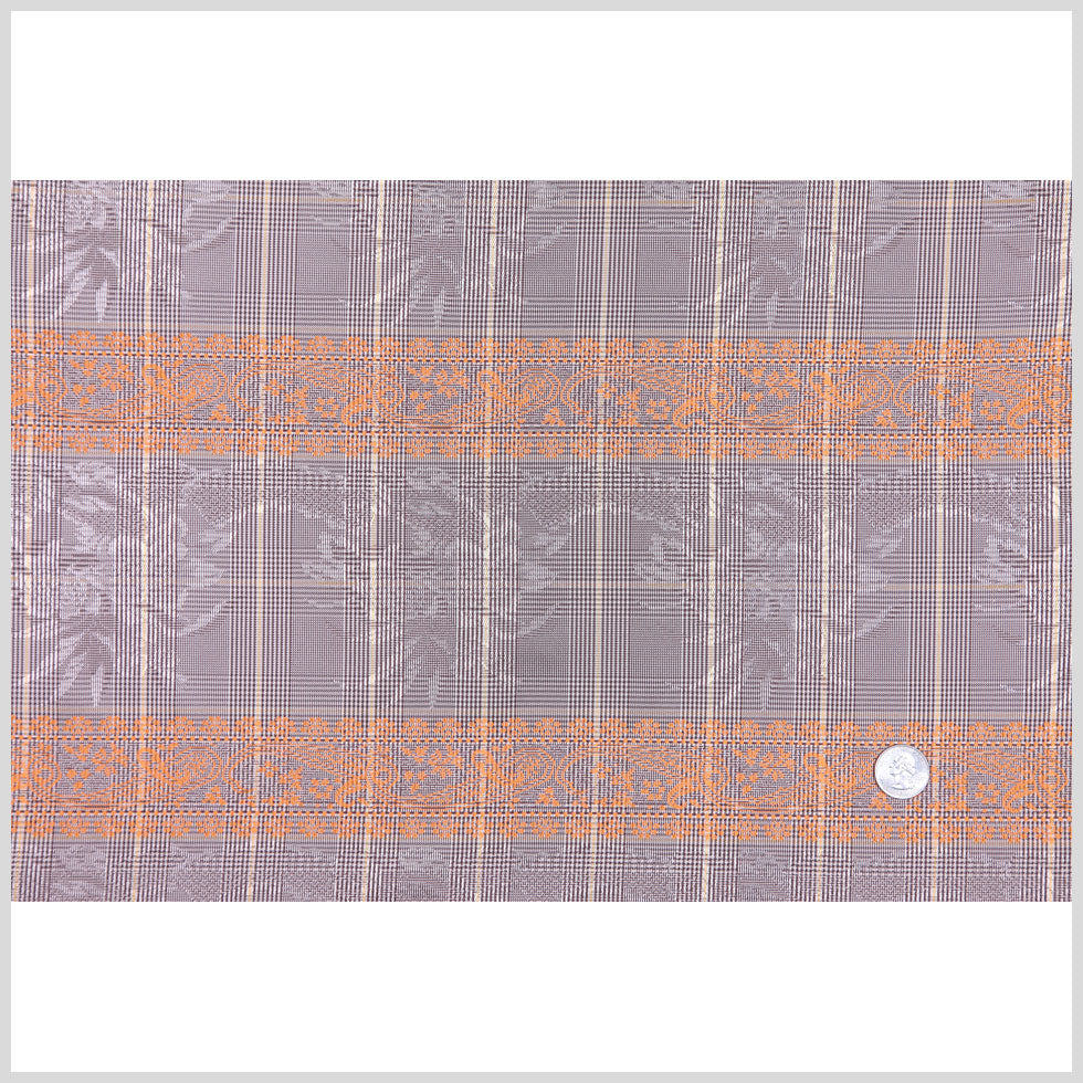 Brown and Orange Checked and Plaid Poly Taffeta