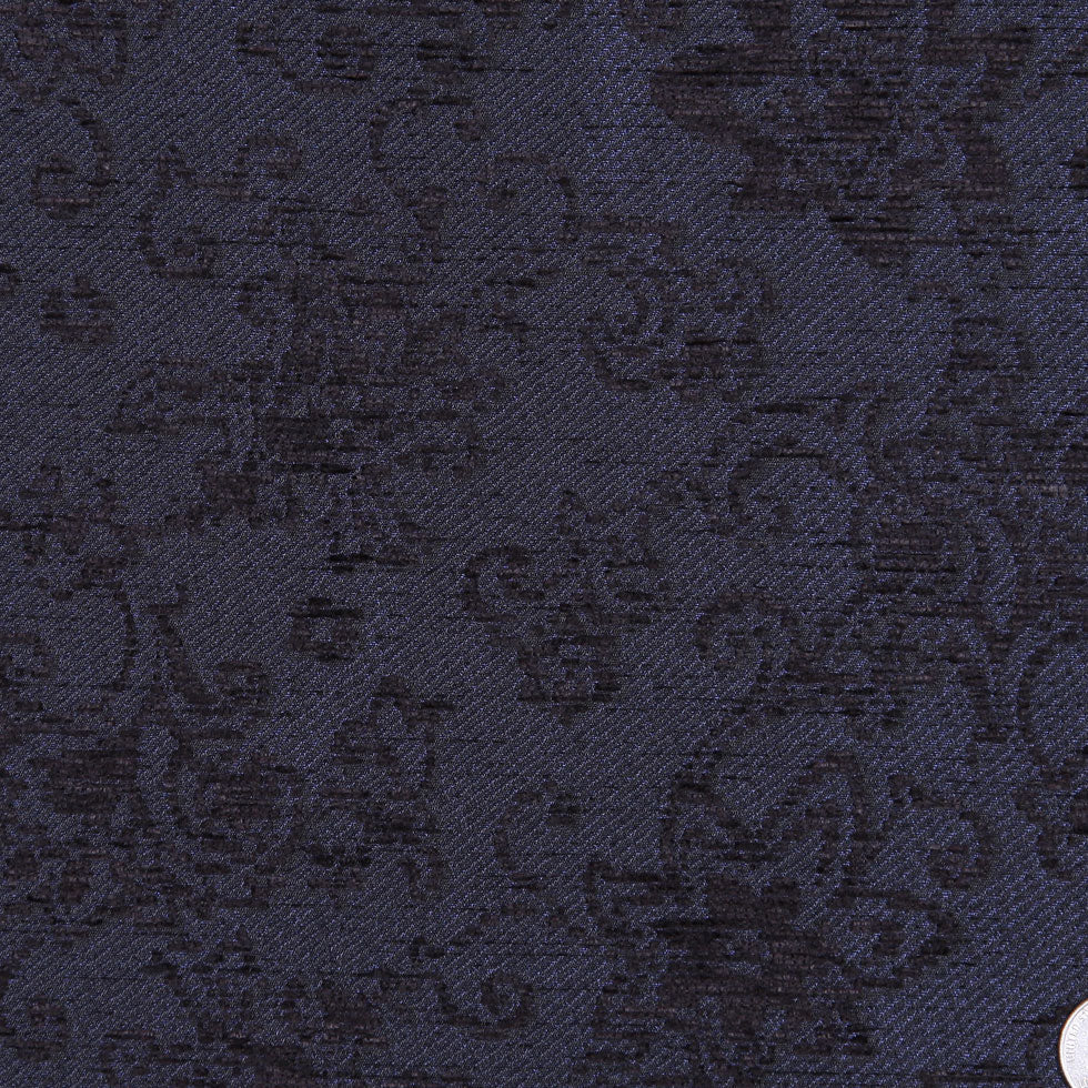 Italian Dark Navy Floral Rayon and Polyester Chenille