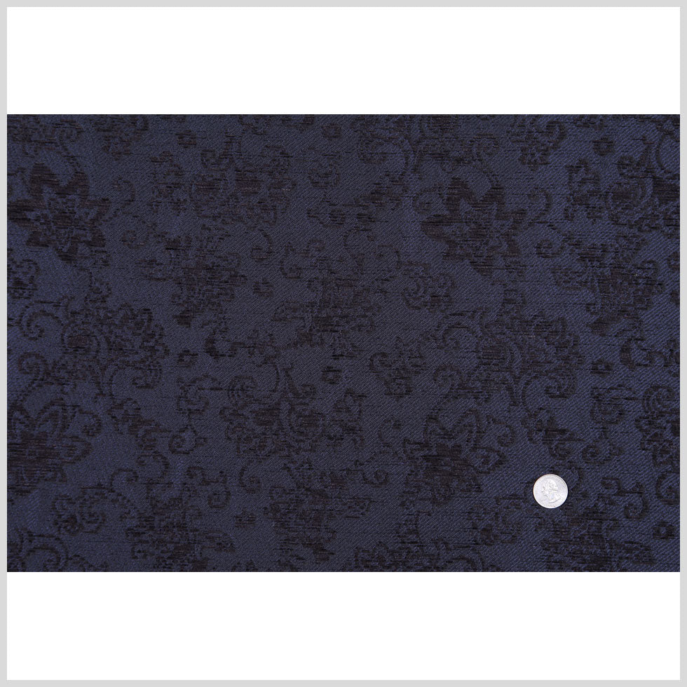 Italian Dark Navy Floral Rayon and Polyester Chenille