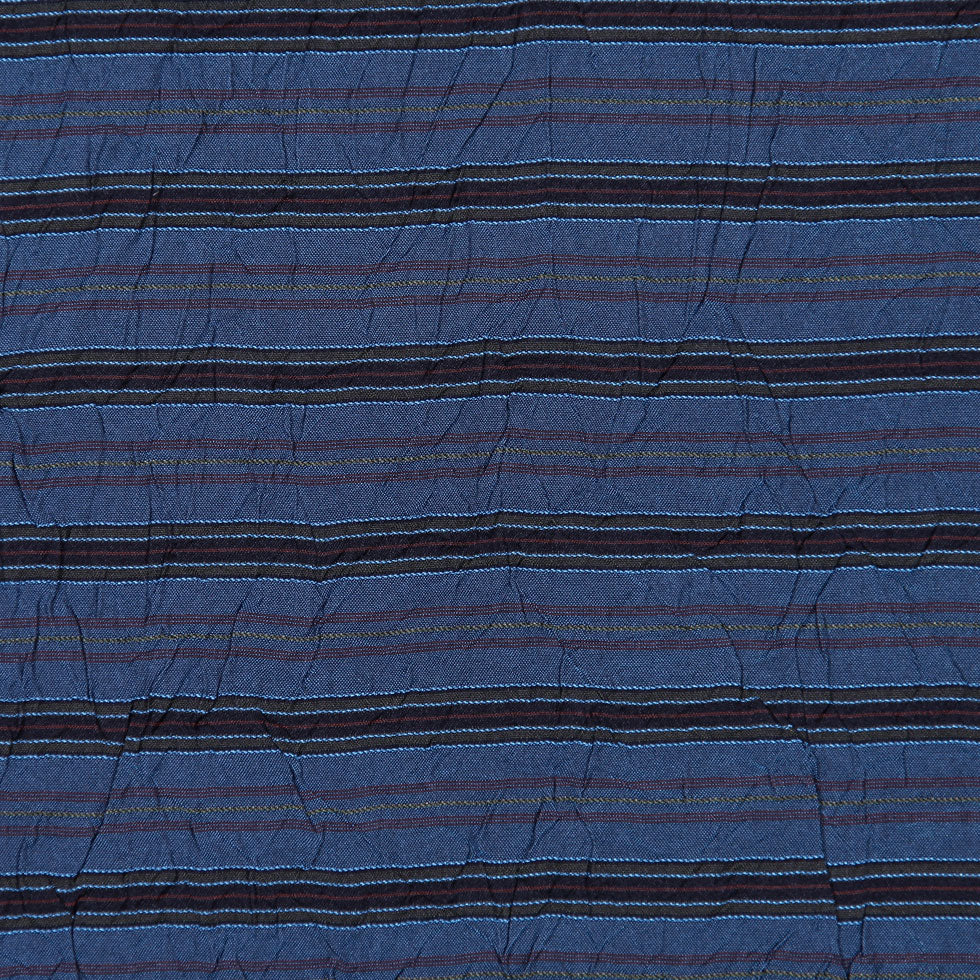 Italian Deep Blue-Green Crinkled Striped Woven