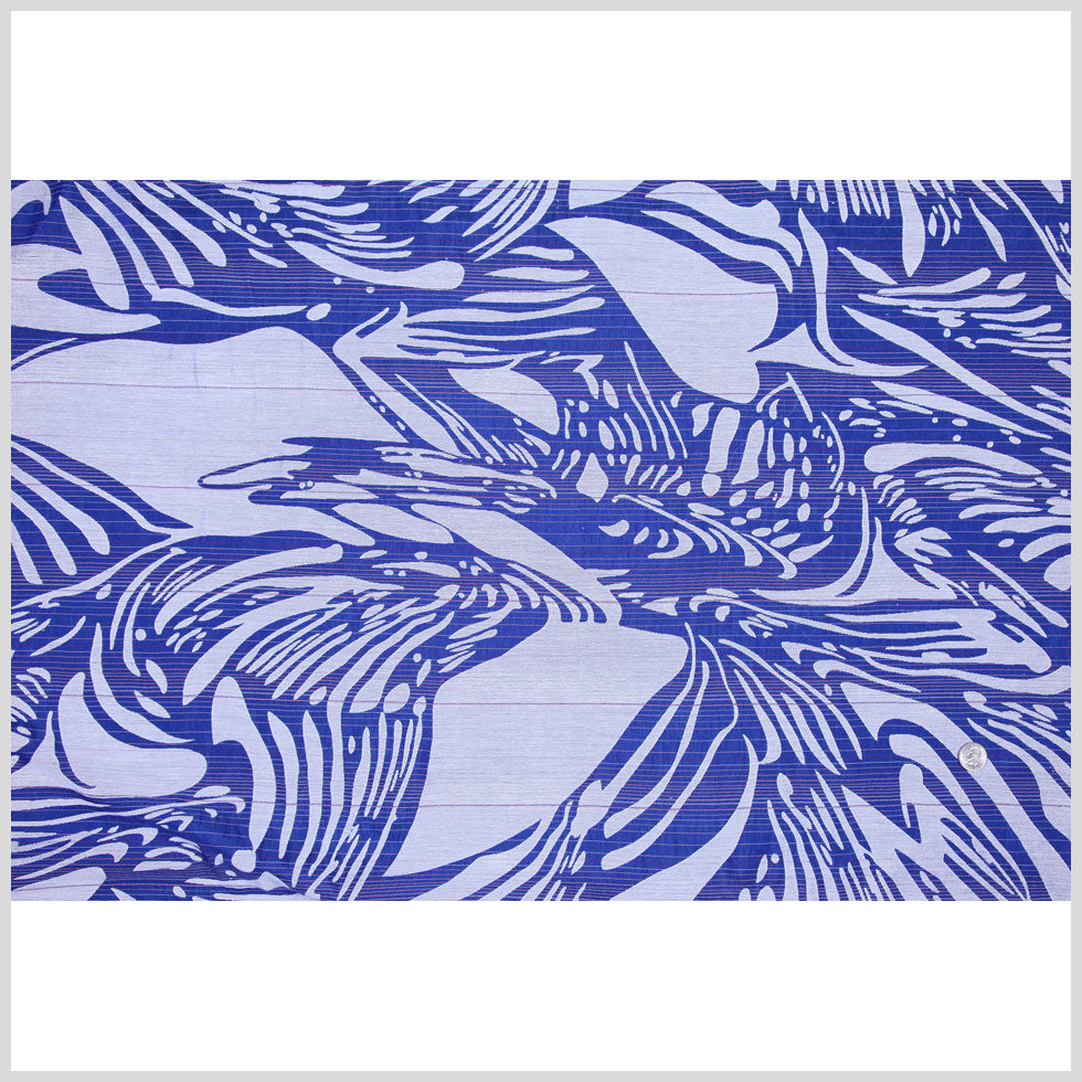 Blue and White Embroidered and Striped Voile