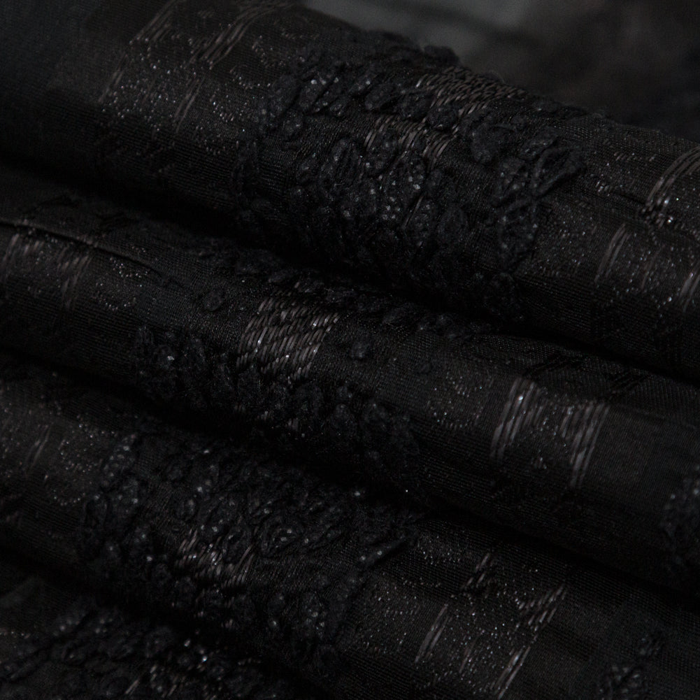 Textured Burnout Brocade - Metallic Black Circles and Stripes - Deadstock
