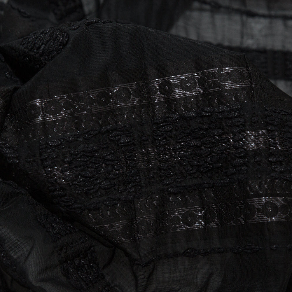Textured Burnout Brocade - Metallic Black Circles and Stripes - Deadstock