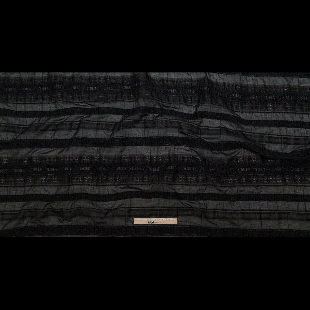 Textured Burnout Brocade - Metallic Black Circles and Stripes - Deadstock