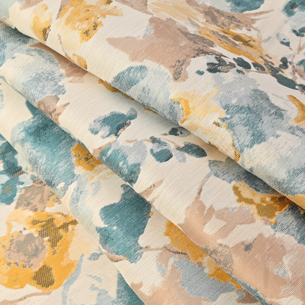 Dark Turquoise and Narcissus Painterly Floral Stretch Jacquard