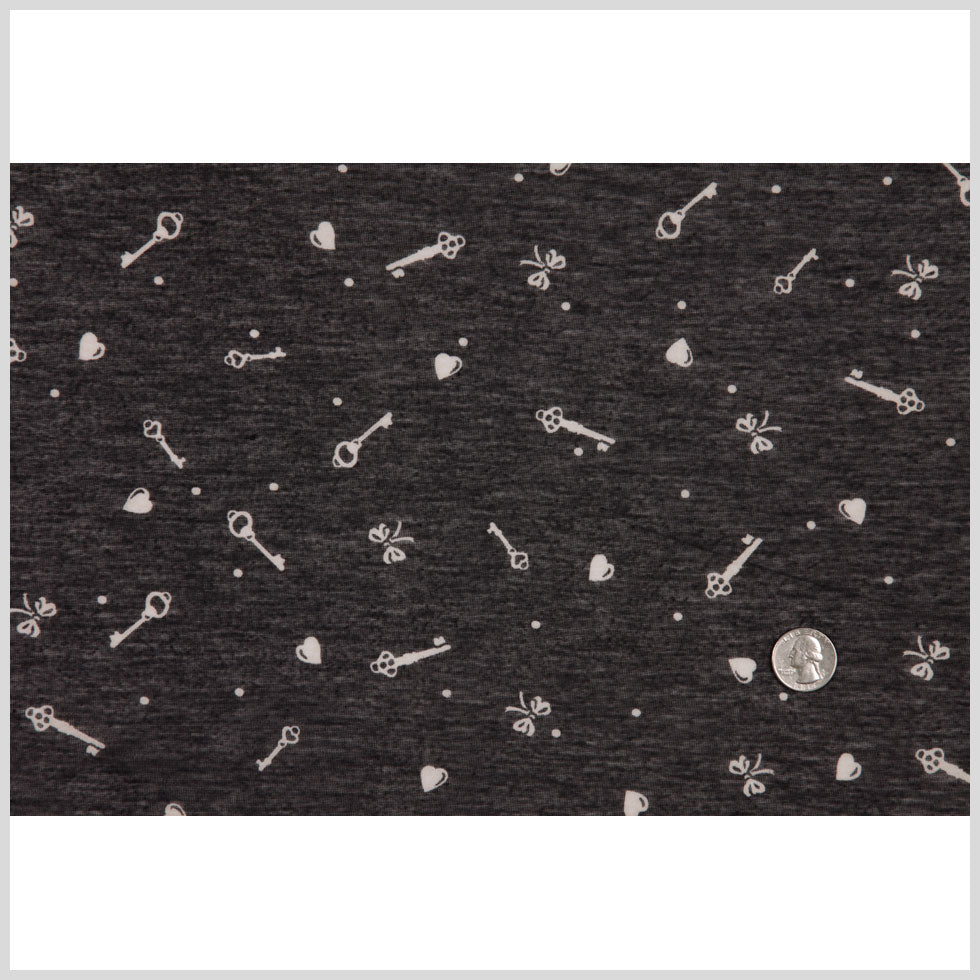 Italian Charcoal and Bone Cute Keys Polyester Jersey Print