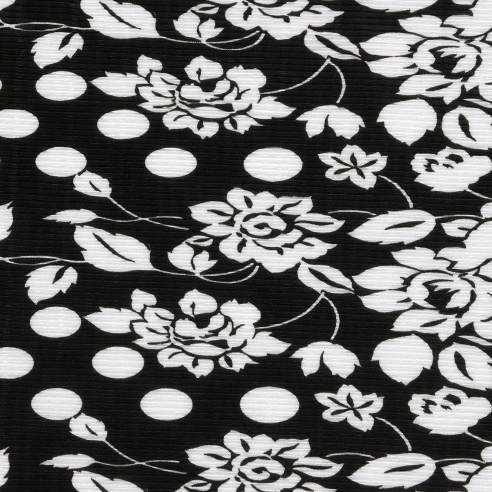 Black and White Polka Dots and Floral Stretch Plisse