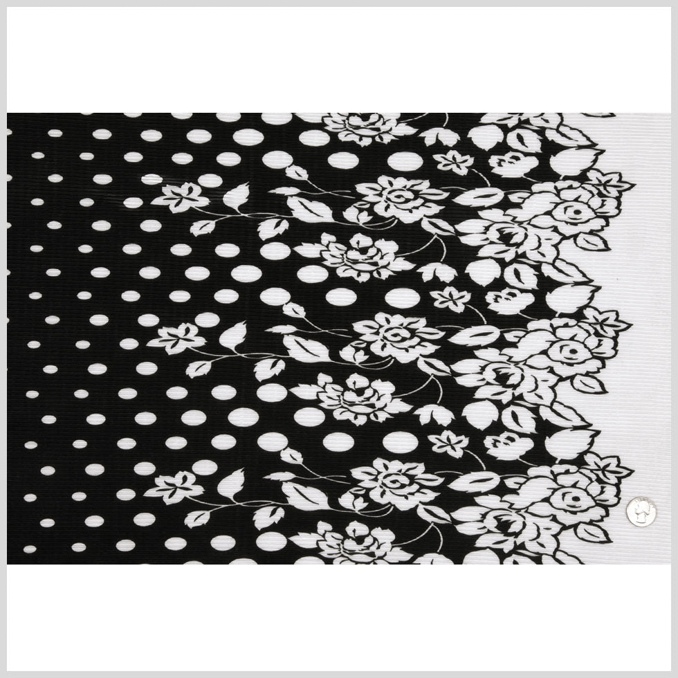 Black and White Polka Dots and Floral Stretch Plisse