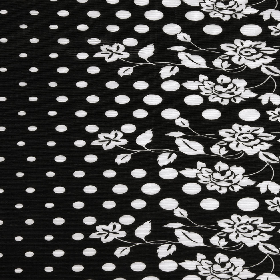 Black and White Polka Dots and Floral Stretch Plisse