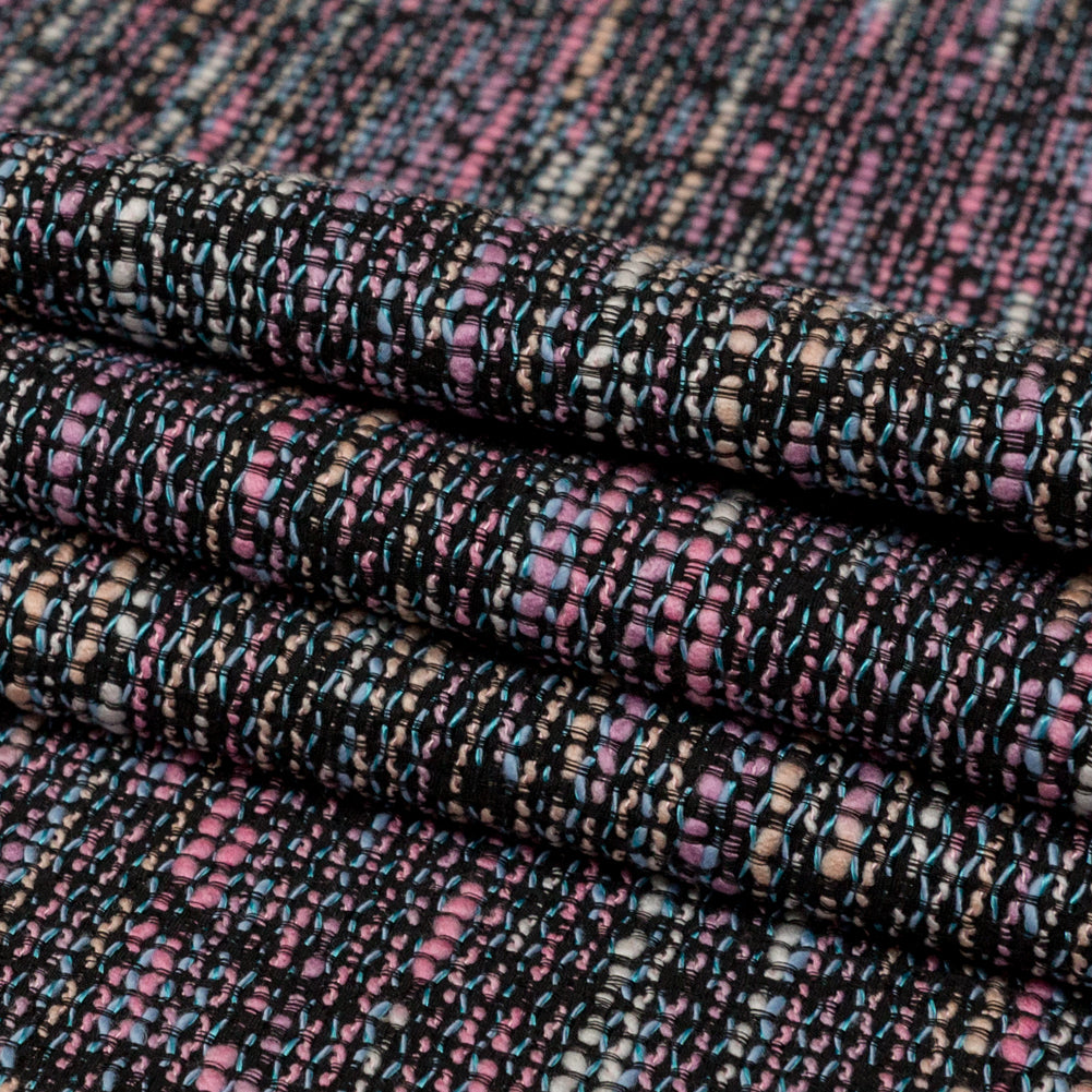 Black, Orchid Smoke and Blue Fog Slubbed Polyester Tweed