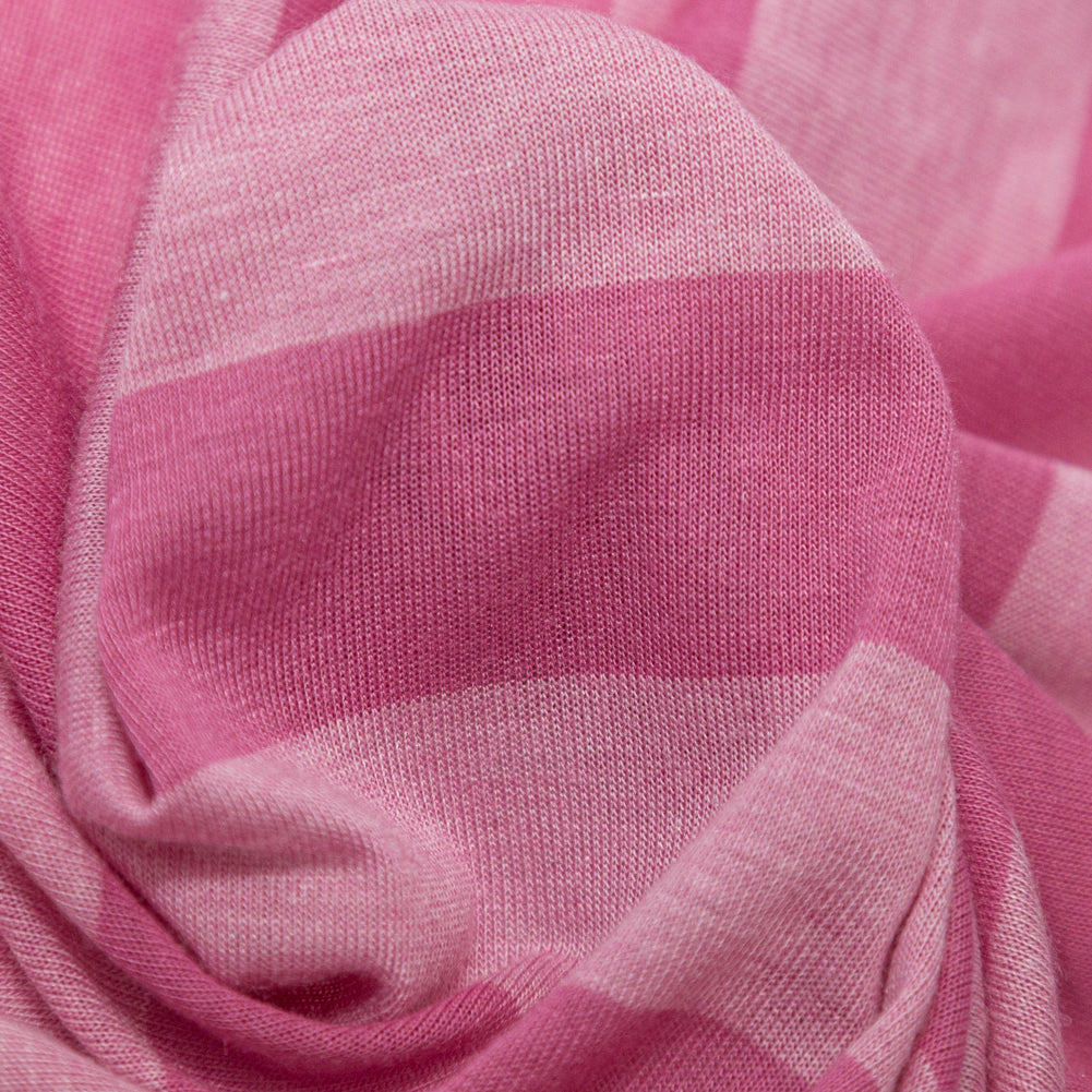Cashmere Rose and Ibis Rose Awning Striped Tissue-Weight Rayon Jersey