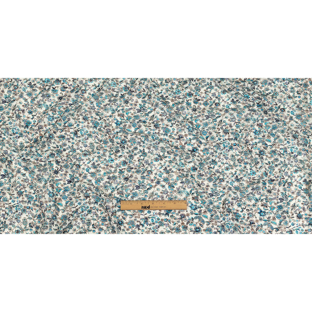 Italian Blue, Turquoise and White Floral Polyester Jersey