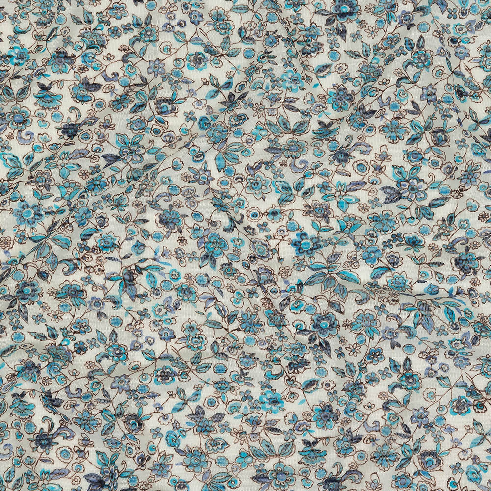 Italian Blue, Turquoise and White Floral Polyester Jersey