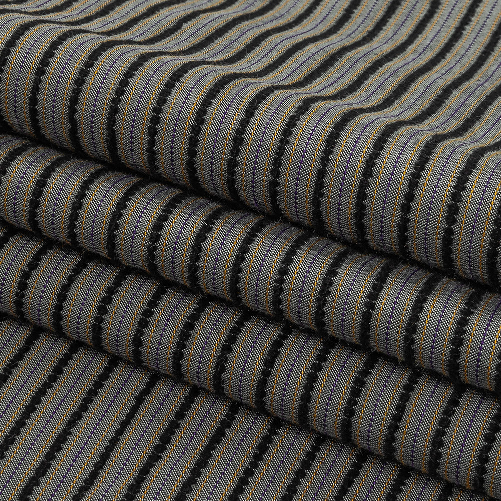 Gray, Daisy Daze and Royal Purple Striped Blended Rayon Woven