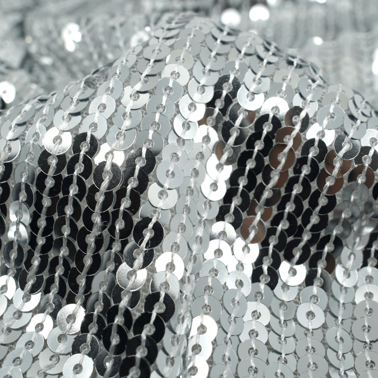 Flounce Fringe Stretch Mesh Sequin Fabric - Silver, Black, Gold, Red, 47/48" Width (1 Yard)