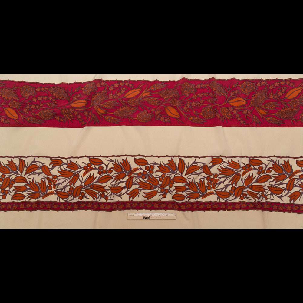 White Pepper, American Beauty and Orange Tiger Wide Floral Stripes Stretch Silk Crepe de Chine
