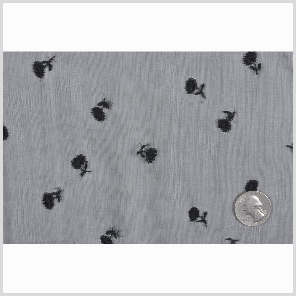 Carolina Herrera Italian Black Floral Cotton Embroidered Crinkled Silk Chiffon