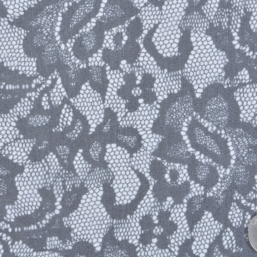 Black and White Lace-Print Silk Chiffon