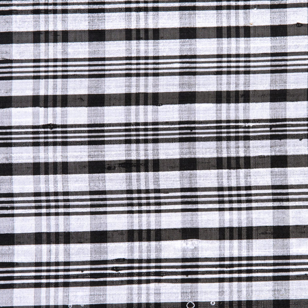 Black and Ivory Plaid Shantung/Dupioni