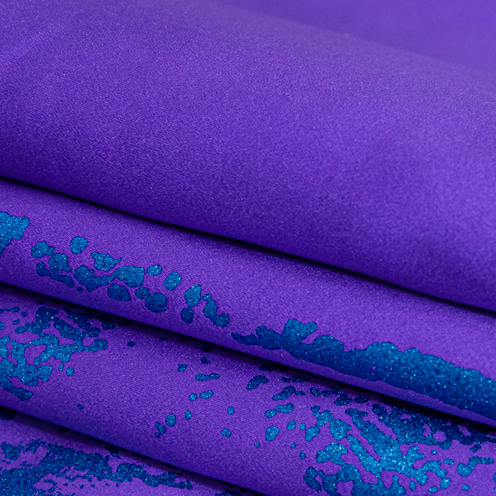 Purple Duchesse Satin with Space Cadet Striped Border Print