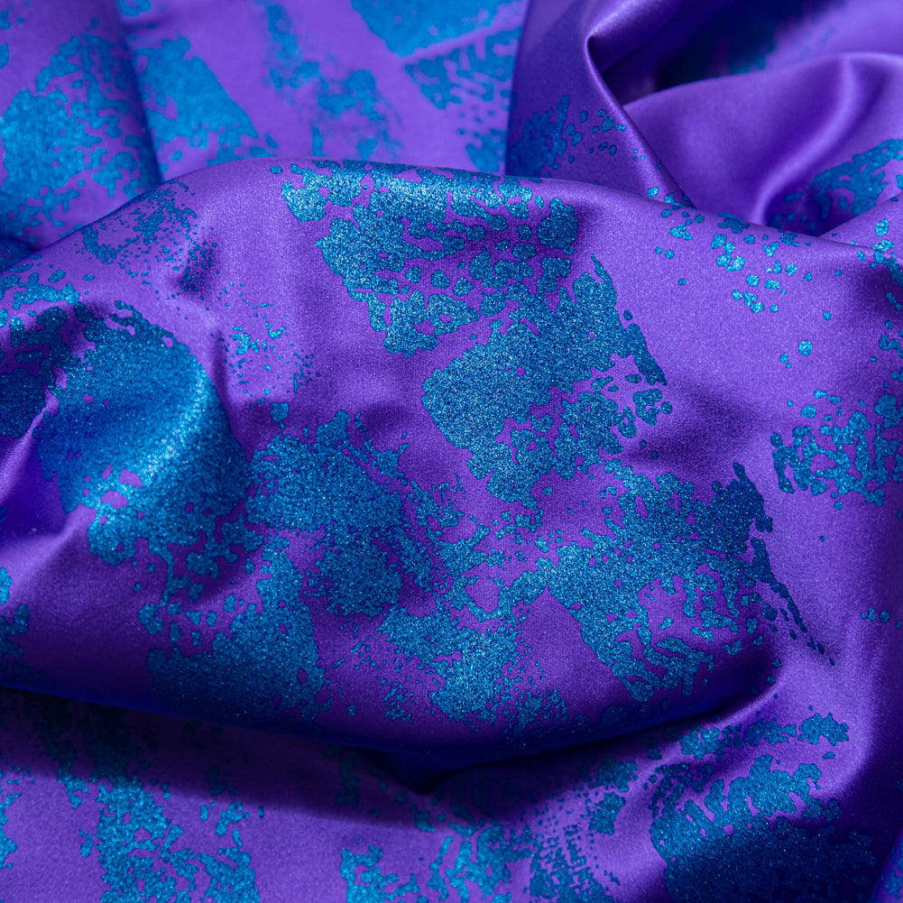 Purple Duchesse Satin with Space Cadet Striped Border Print