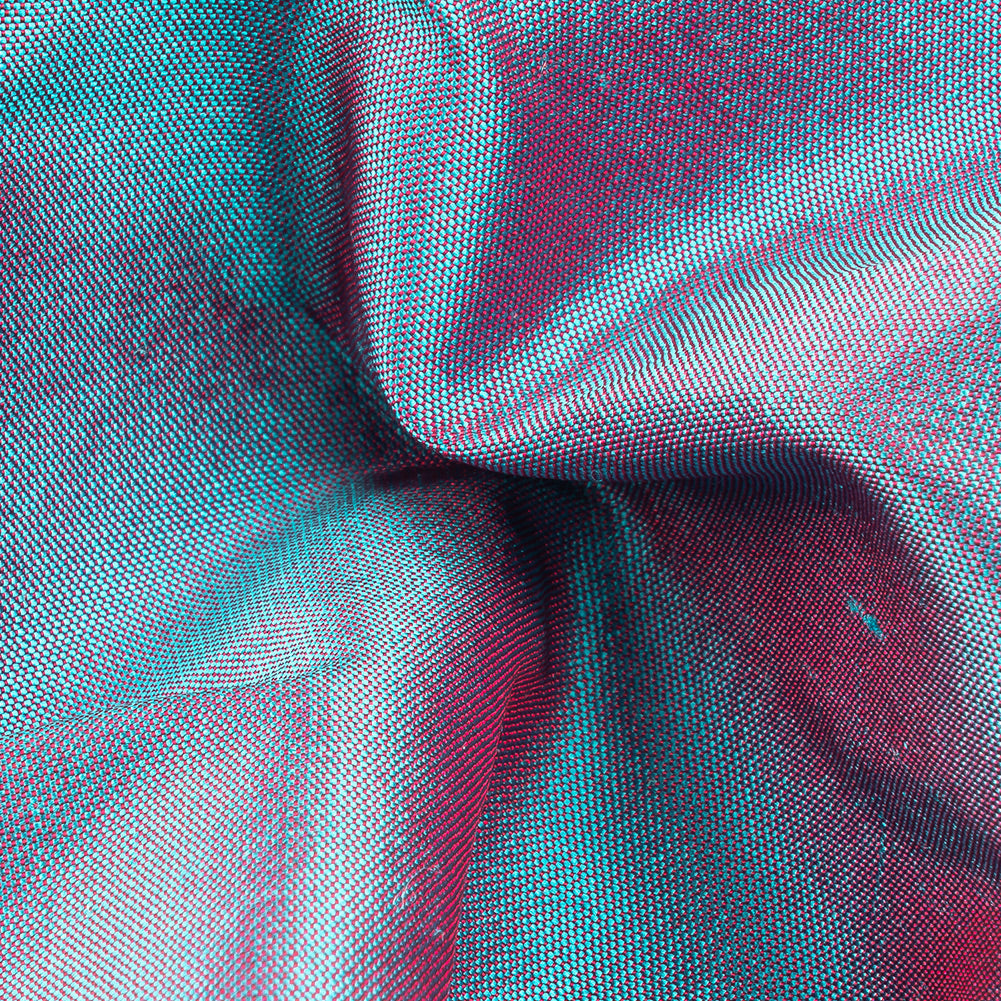 Iridescent Sky Blue and Magenta Silk Shantung