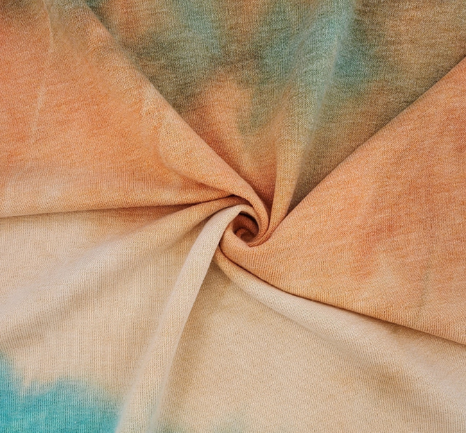 French Terry TD1009 Polyester Rayon Spandex Fabric - Turquoise/Beige/Rust, 58/60" Width