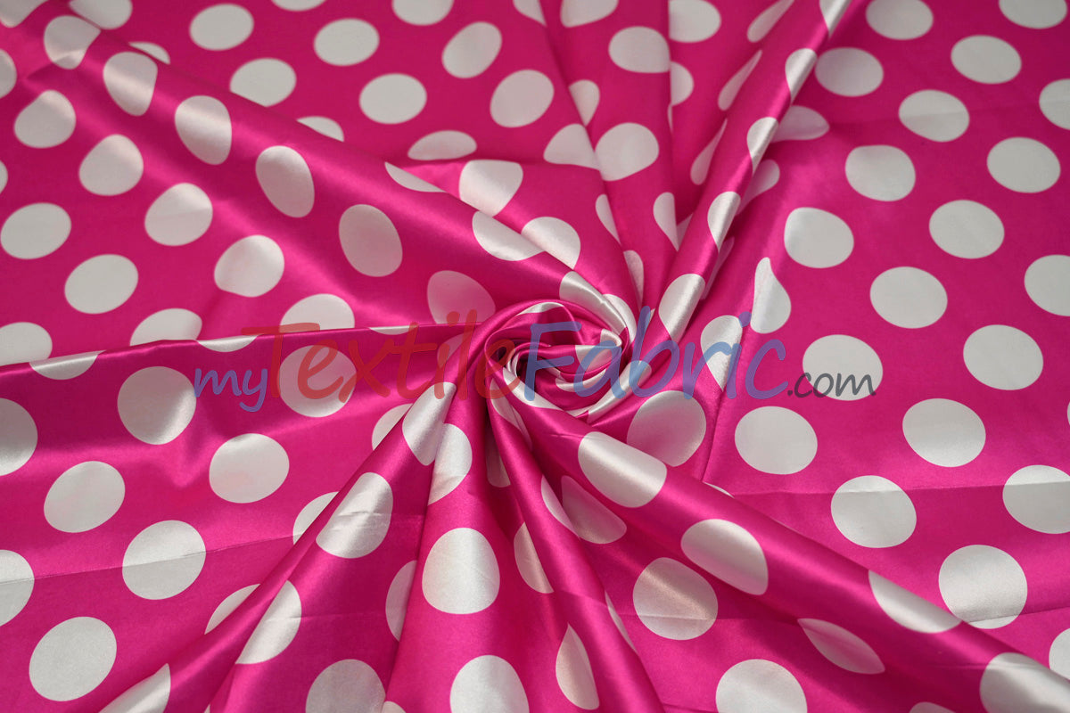 Polka Dot Charmeuse Satin Fabric - 58/60" Width, Multiple Colors, 1.5" Dots (1 Yard)