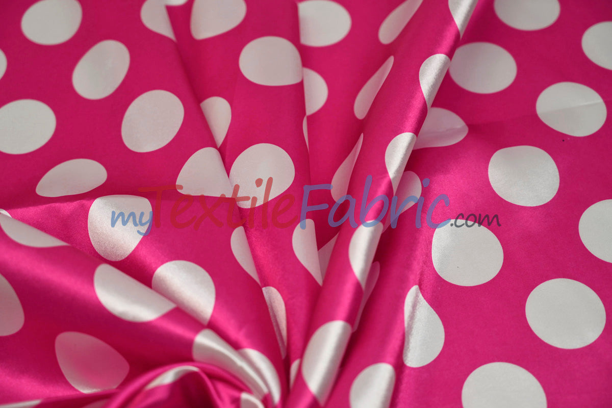 Polka Dot Charmeuse Satin Fabric - 58/60" Width, Multiple Colors, 1.5" Dots (1 Yard)