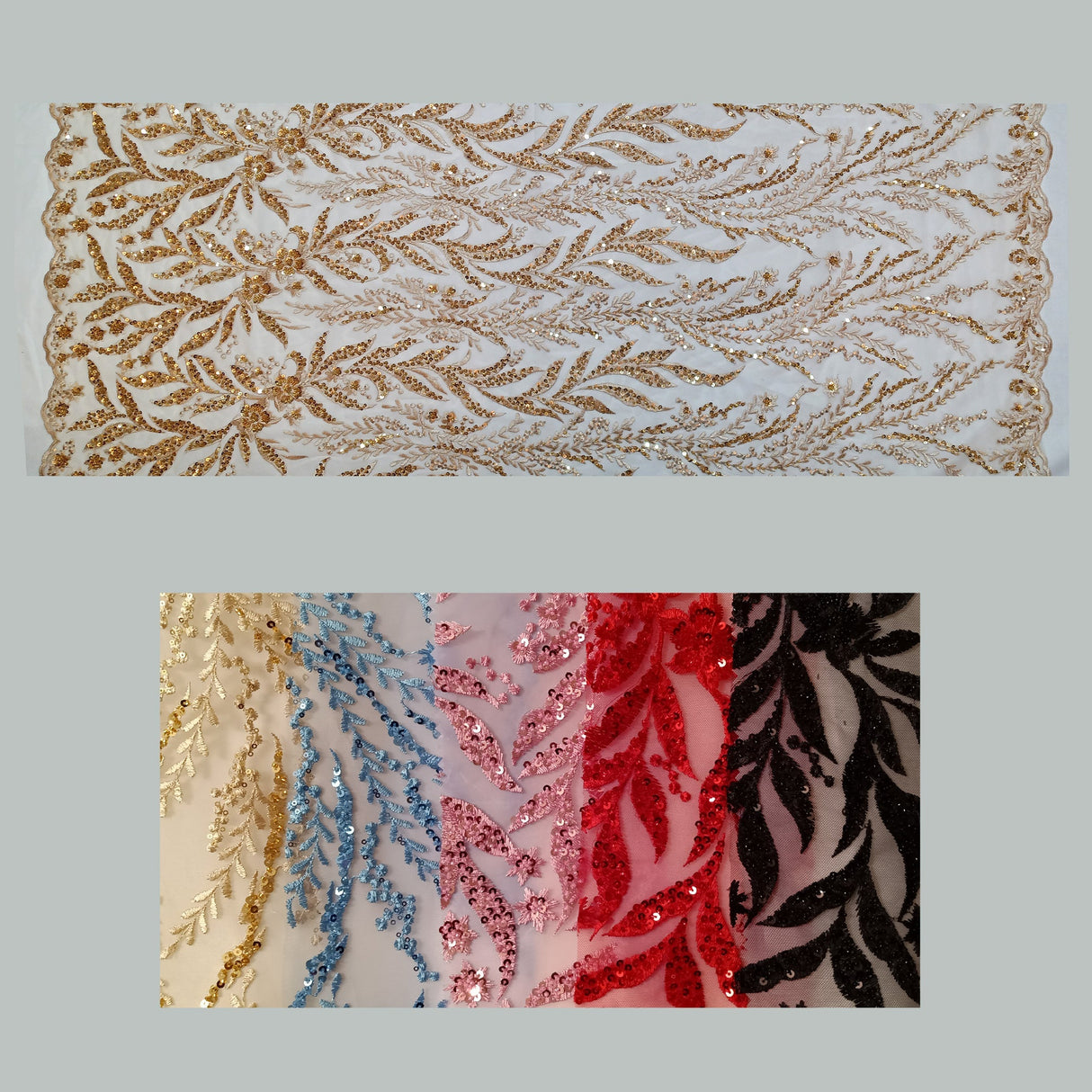 GD-132 Beaded Lace Fabric - Pink, Lt. Blue, 50" Width (1 Yard)