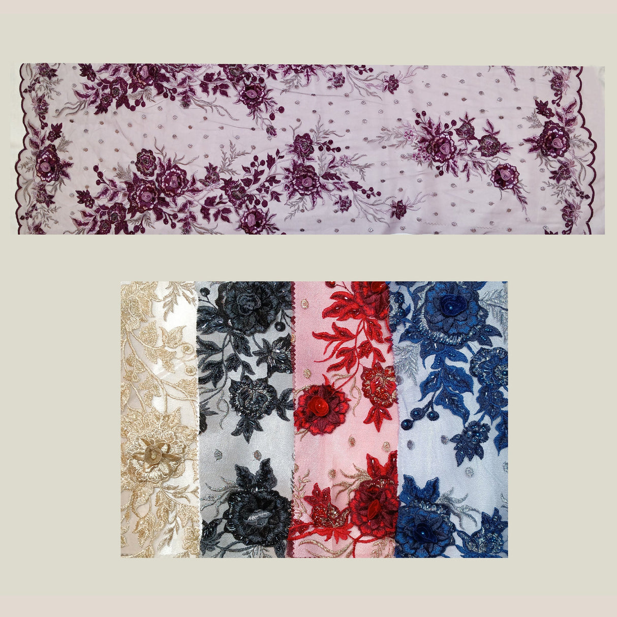 Beaded 3D Floral Lace Fabric