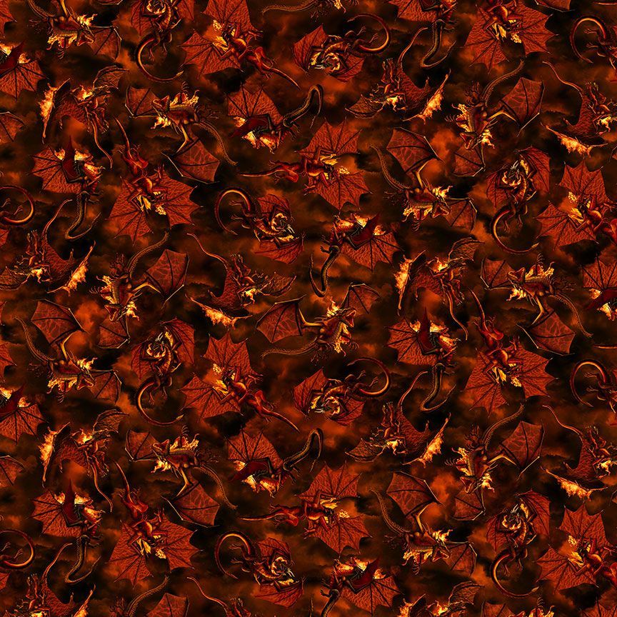 Cotton Print Flame Dragon Fire Battle Fabric 44/45"