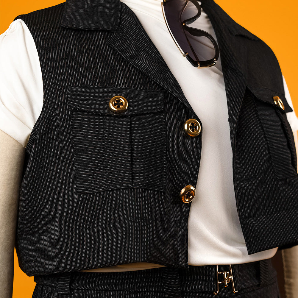 Black/Off-White/Caramel Striped Suiting